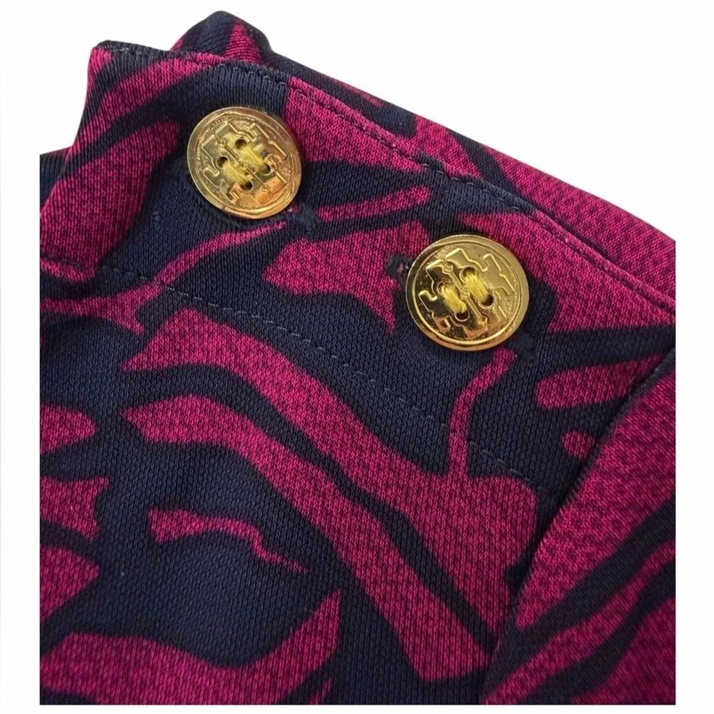 Tory Burch XL Etta Dress – Gold Logo Button Shoulder Pink Navy